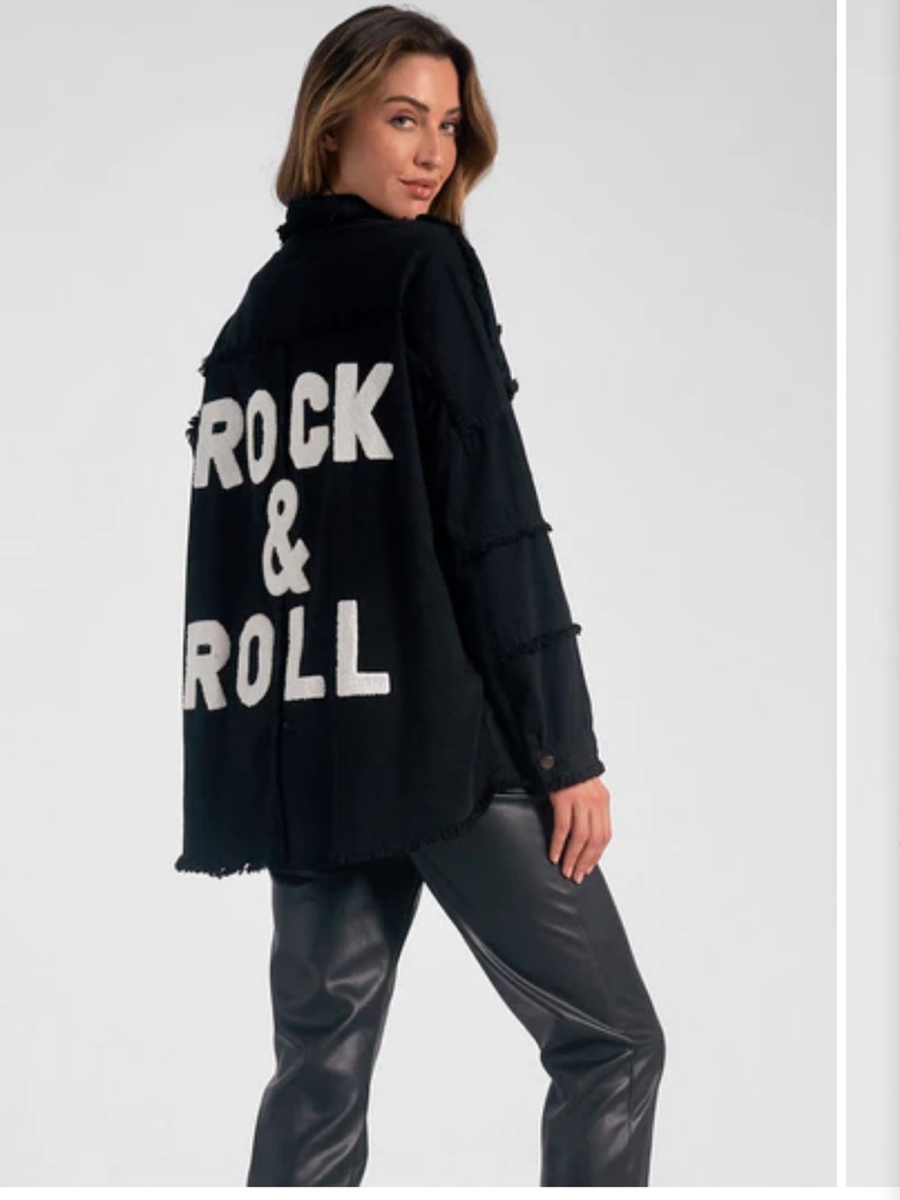 Elan Black "Rock & Roll" Oversized Shacket Jacket size L- NWT